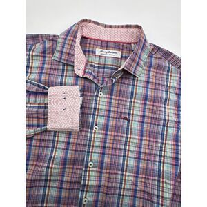 Tommy Bahama Shirt Mens M Colorful Plaid Sarasota Stretch Button Up‎ Long Sleeve